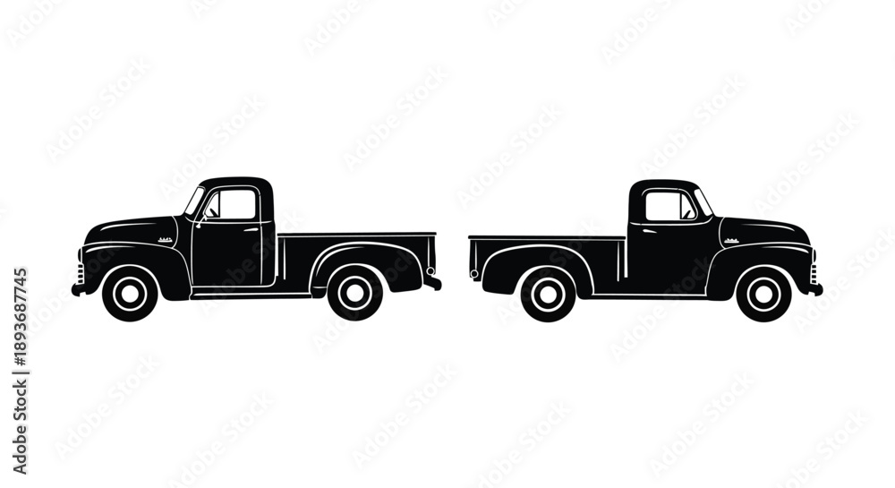 Fototapeta premium Vintage pickup trucks silhouette a classic automotive design side view illustration