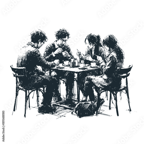 The business team members have lunch together