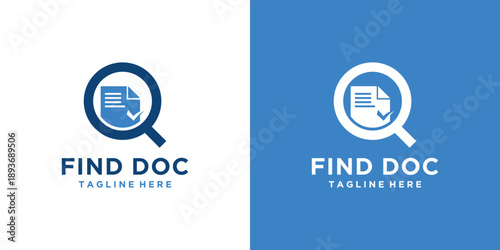 Find Doc Logo Design with Magnifying Glass and Document Icon.