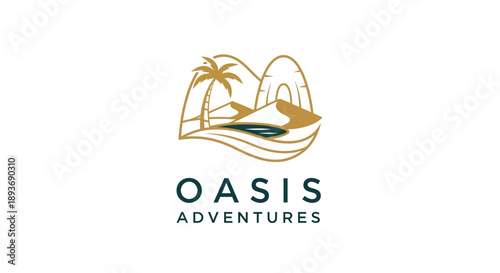Oasis Adventures logo featuring a desert landscape with palm trees and water.