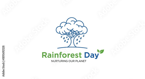 Rainforest Day logo with a tree and falling leaves, symbolizing environmental protection and nature conservation.