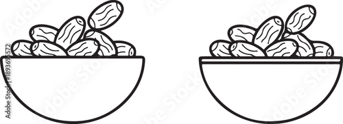 Two simple line art bowls filled with delicious dates, perfect for ramadan or healthy eating concepts