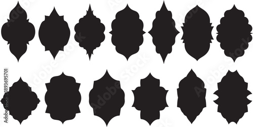 Ornate Islamic door shapes and window frame vector illustration 