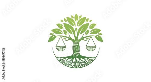 Tree of Life with Scales of Justice Symbolizing Balance and Nature.