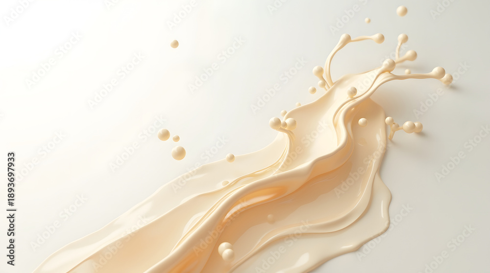 Fototapeta premium An artistic splash of creamy liquid flows gracefully across a light surface, creating a whimsical and dynamic composition.