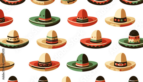 seamless sombrero pattern colorful hats featuring decorative vector designs