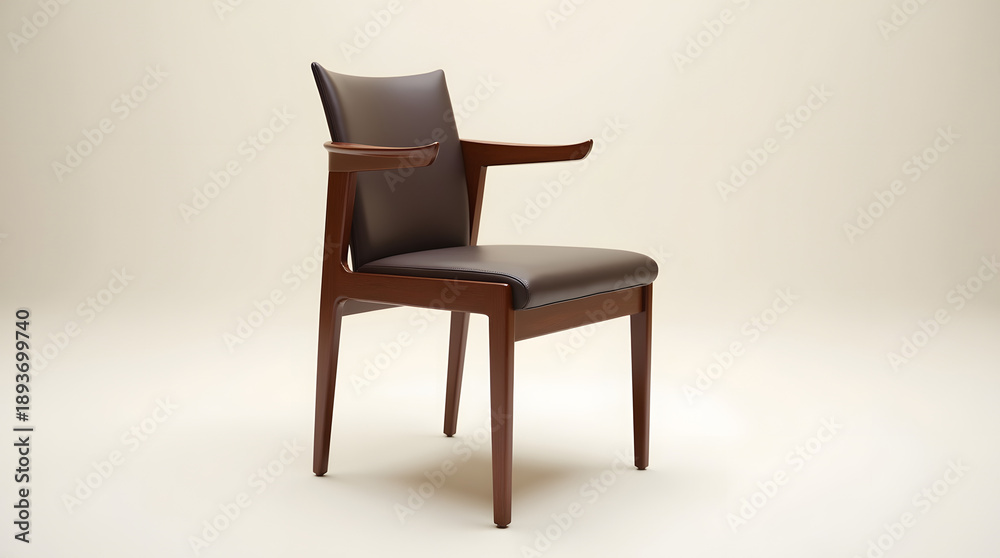 Fototapeta premium Elegant brown wooden chair with a modern design and armrests, perfect for stylish interiors.