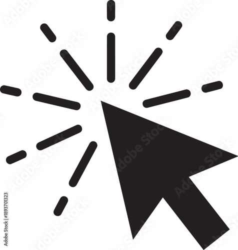 Cursor icon illustration featuring a mouse pointer with radial lines emanating from its tip, indicating interaction and digital navigation.