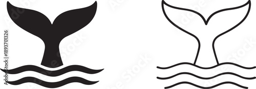 Whale or mermaid tail making waves flat vector icon for ocean, fantasy and logo design.