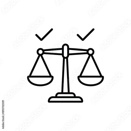 Ethics balance scale black and white vector icon with check marks symbol of morality justice and fair decision making