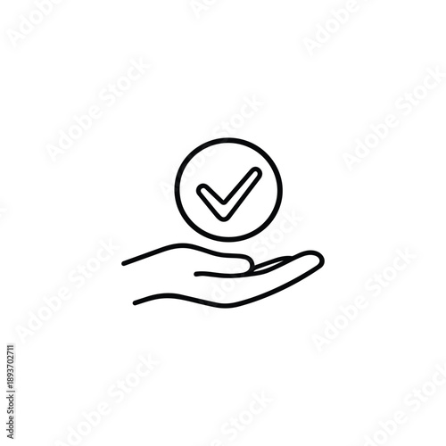 Ethical responsibility icon hand holding check mark symbol black and white vector illustration