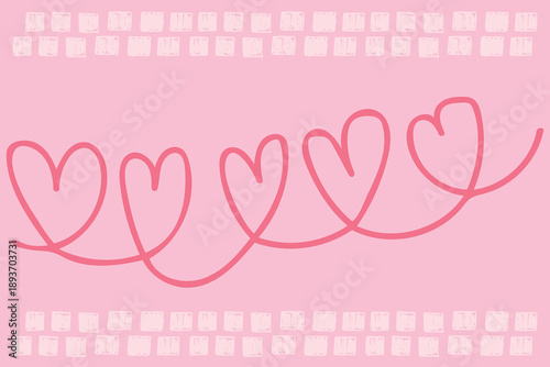 Romantic heart line illustration in soft pink pastel tones, cute love poster background for valentines cards, wallpapers, modern decor