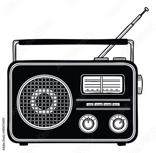Classic portable radio receiver with an extendable antenna for broadcasting music and news, perfect for vintage technology concepts and audio equipment showcases