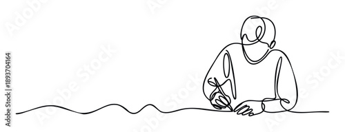 A continuous line drawing of a person actively creating a wavy line with a pen, perfect for presentations, educational materials, or creative projects that require a sense of flow and