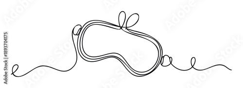 Simple continuous line drawing of a sleeping eye mask, perfect for promoting relaxation and wellness products, or for graphic elements in lifestyle and selfcare applications