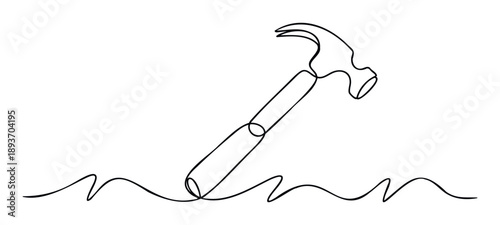 Continuous line drawing of a classic claw hammer, a versatile construction tool perfect for home improvement projects, DIY enthusiasts, and hardware related industry concepts.