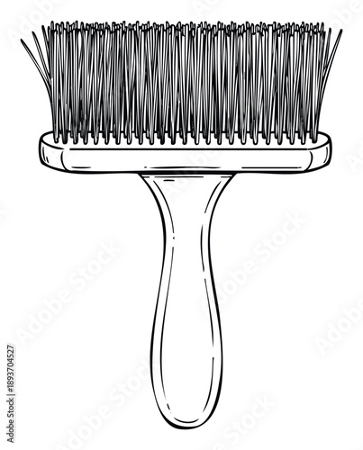 Professional barber neck duster brush outline drawing for hair salon equipment, grooming tools, and stylist supplies marketing materials