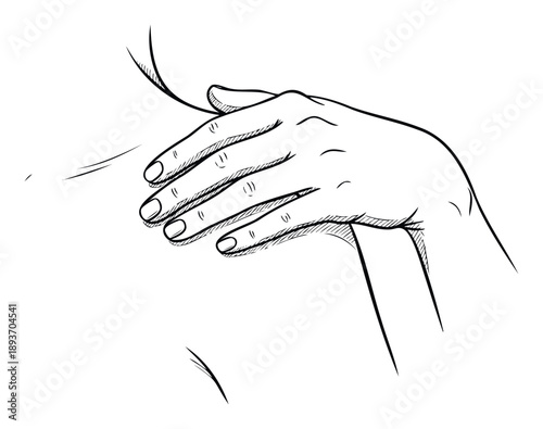 Delicate human hand in a minimalist line drawing conveying comfort, care, and emotional connection, suitable for wellness, healthcare, and personal support related visual content.