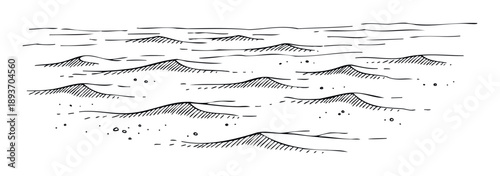 Hand drawn natural abstract waves or rolling sand dunes creating a simple desert landscape view or water surface texture suitable for various graphic projects