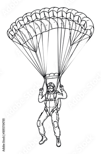 Skydiver descending with an open parachute showing the thrill of extreme sports and adventurous outdoor activities ideal for sports marketing and recreation publications