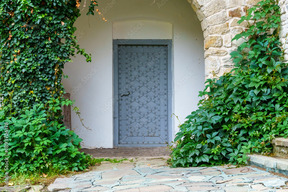 Fototapeta premium close up of architectural details, old stone wall with arch and door
