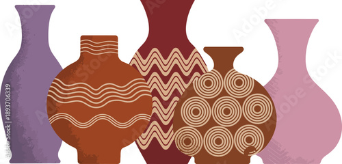 Decorative Vases, purple vase with wavy lines, textured surface, terracotta vase, curved patterns