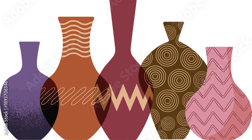 Decorative Vases, burgundy vase, wavy patterns, geometric design, artistic pottery