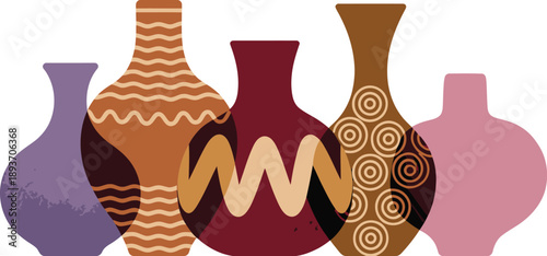 Decorative Vases, burgundy vase, wavy patterns, geometric design, artistic pottery