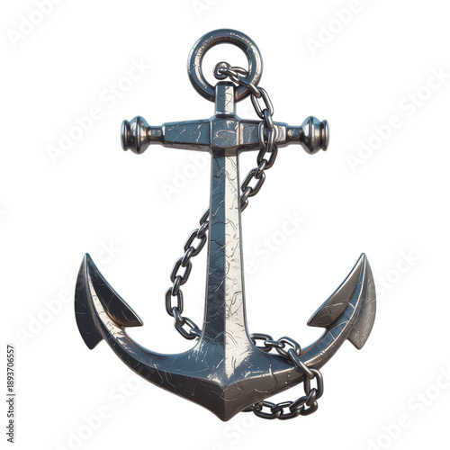 Metallic anchor with chain ship nautical