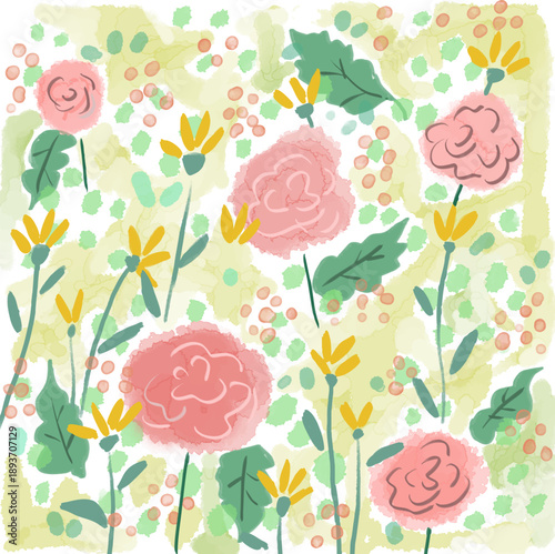 水彩の花柄　壁紙　素材イラスト