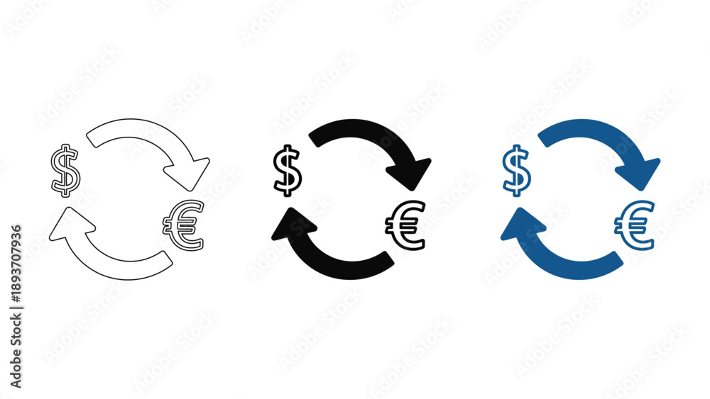 Obraz premium Dollar and Euro Currency Exchange Icon - Financial Transaction and Foreign Forex Trading Concept