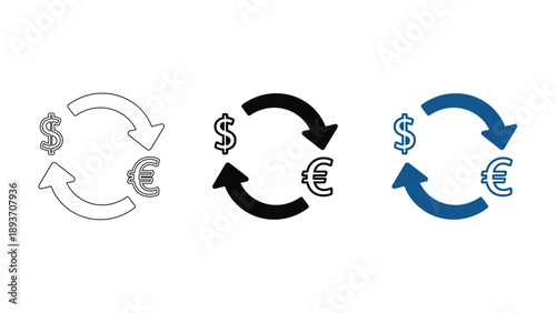 Dollar and Euro Currency Exchange Icon - Financial Transaction and Foreign Forex Trading Concept