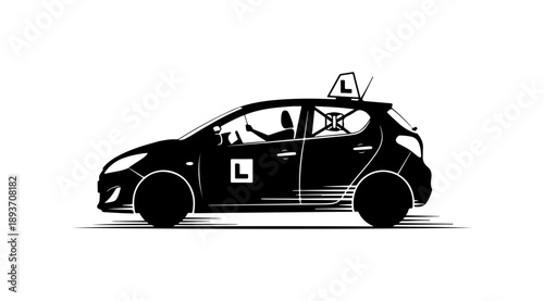 Black Silhouette of a Learning Driver's Car