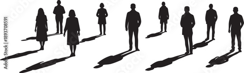 Silhouettes of people standing in a line formation together
