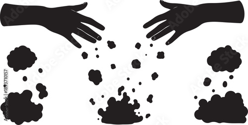 Hands Releasing Black Clouds and Particles into the Air