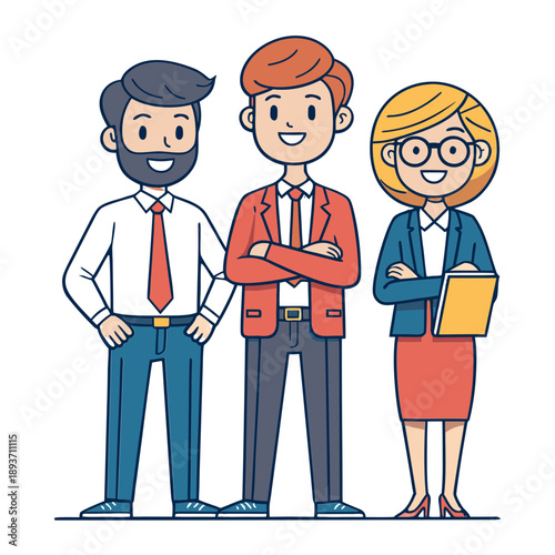 Flat Minimal Business Cartoon Character Holding Laptop – Professional Bold Outline PNG