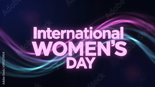 International Women's Day celebration with pink text on dark background