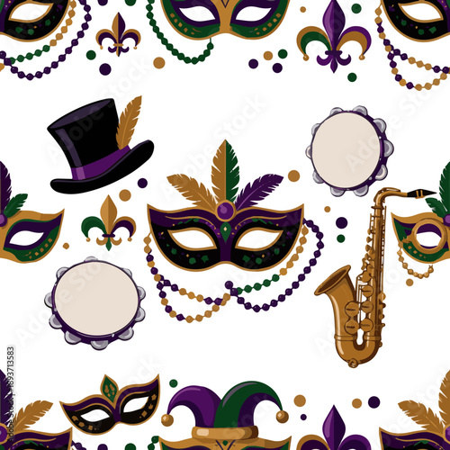 Create a kinds of deferent Mardi Gras border vector illustration with Mardi Gras mask, beads, carnival icons, confetti social media, banner, poster, frame, festival celebration, party vector art.
