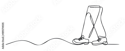 Minimalist continuous line drawing depicting a person walking forward, representing journey, exploration, and personal growth, ideal for lifestyle, travel, or motivational content