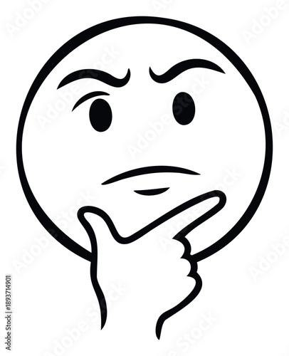 Stylized thinking face expression with furrowed brow and hand on chin symbolizing contemplation and problemsolving for business presentations and educational content