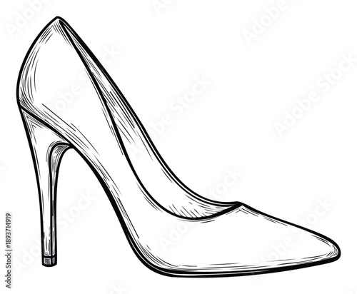 Elegant high heel pump shoe drawing with stiletto for upscale lifestyle content, trendy blog post visuals, formal event invitations, and marketing graphics
