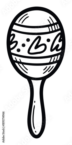 Hand drawn maraca percussion instrument with decorative patterns suitable for music events entertainment celebrations party rhythm and cultural festival designs