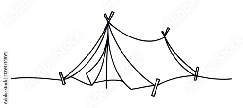 A simple handdrawn outline of two camping shelters suggesting outdoor adventure and exploration for travel blogs or educational materials