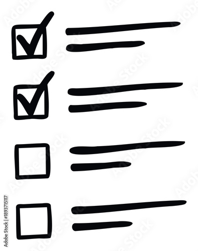 Handdrawn checklist with two completed tasks and two pending items representing progress and decisionmaking for various organizational and planning templates