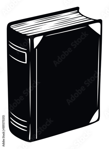 Stylized old book graphic in a bold silhouette design, perfect for educational materials, literary event promotions, or general knowledge representations