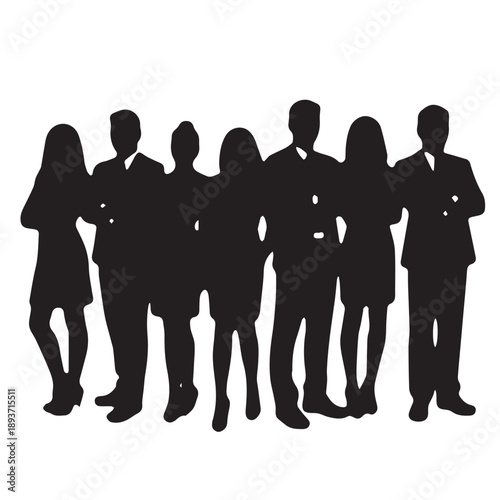 Business people , silhouettes, group of standing business men and businesswomen	
