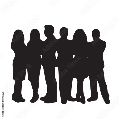 Business people , silhouettes, group of standing business men and businesswomen	
