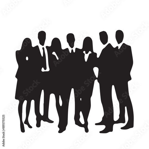 Business people , silhouettes, group of standing business men and businesswomen	
