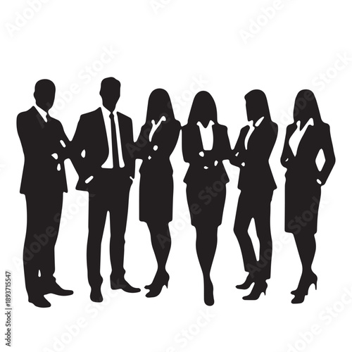 Business people , silhouettes, group of standing business men and businesswomen	
