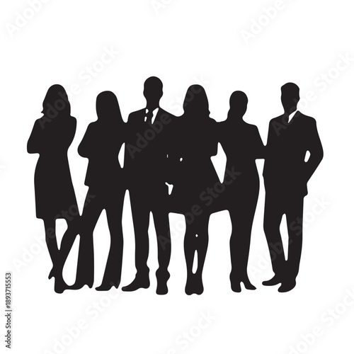 Business people , silhouettes, group of standing business men and businesswomen	
